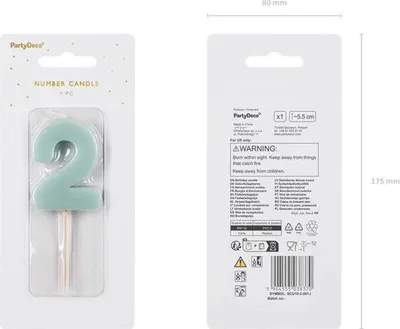 Zdjęcie produktu dla Świeczka urodzinowa Cyferka 2, jasny niebieski, 5,5cm