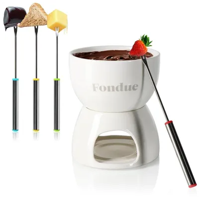 Produktbild von Schokoladenfondue-Set Fondue-Set Schokofondue - Keramik - 400 ml - Weiß, Silber, Gelb, Grün, Blau oder Rot - Für Obst, Marshmallows und Brot