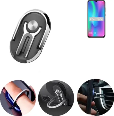 Produktbild von K-S-Trade 3in1 Smartphone-Ring Handy-Ring kompatibel mit Huawei Honor 10 Lite Fingerhalterung  Handyring Tischständer Lüftungsgitter-Halterung Tisch
