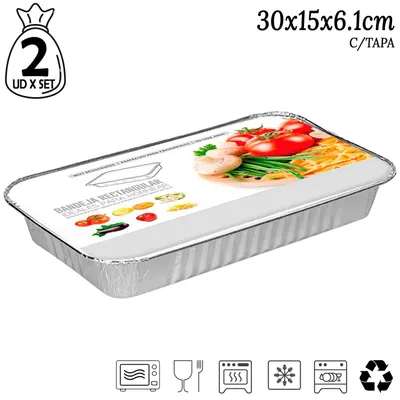 Zdjęcie produktu dla Pojemniki aluminiowe do żywności - formy do pieczenia do piekarnika i grilla - zestaw 8 sztuk - 30 x 15 x 6,1 cm - z pokrywką - wielokrotnego użytku