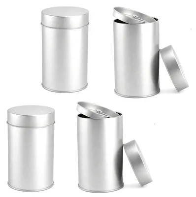 4 Teedosen, runde Blechdosen mit Doppeldeckel, luftdicht, 12x7,5 cm