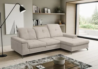 Image de VENASI PANAMA Canapé d'angle droit avec fonction sommeil et coffre de lit Canapé-lit BEIGE Canapé en L Canapé d'angle
