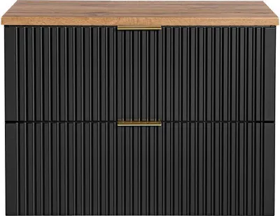 Zdjęcie produktu dla Szafka Łazienkowa 80 Cm Czarny Mat Z Blatem Dąb Wotan