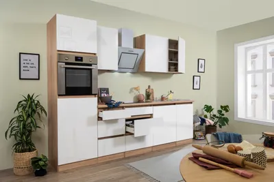 Produktbild von Küche Küchenzeile Küchenblock grifflos Eiche Weiß Lorena 280 cm Respekta
