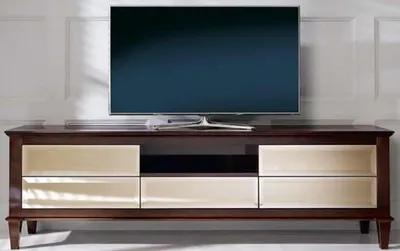 Produktbild von Casa Padrino Luxus Neoklassik Fernsehschrank Braun 200 x 45 x H. 61 cm - TV Schrank mit 5 verspiegelten Schubladen - Luxus Wohnzimmer Möbel