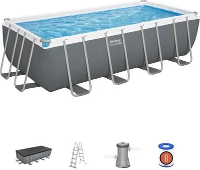 Produktbild von Aufstellpool BESTWAY Steel Pro Max, 488 x 244 x 122 cm, Rechteckig, Mit Filterpumpe, Inklusive Abdeckplane und Leiter