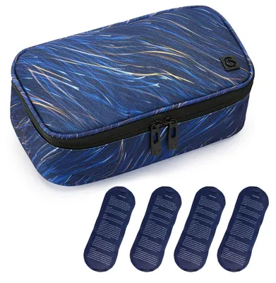 Image de Sac isotherme pour l'insuline et les médicaments, de couleur bleue, avec 4 blocs réfrigérants et un compartiment pour stylos