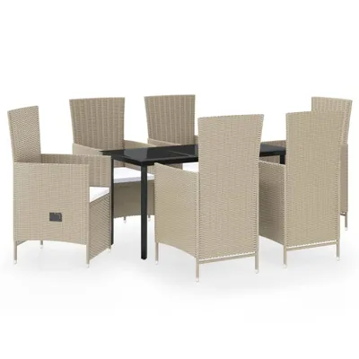 Immagine prodotto di vidaXL Set da pranzo da giardino 7 pezzi con cuscini, beige