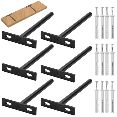 Imagen del producto de Omgoods - Soportes invisibles para estantes - 6 unidades - 128 mm - Acero niquelado - Capacidad máxima de carga: 20 kg - Soportes para estantes - Soportes para tablas