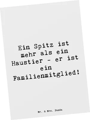 Produktbild von Mr. & Mrs. Panda Postkarte Spruch Spitz Familienmitglied - Weiß - Geschenk, wichtige Hunde, Hunderassen Beschreibung, Grußkarte, pelziger Freund, Familienhund, Fotokarte