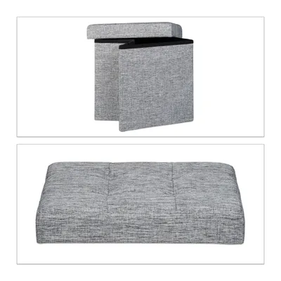 Obrázok produktu pre Relaxdays Skladací taburet, sedací kocka ako podnožka, sedací kocka z ľanu, odnímateľný poťah, 38 x 38 x 38 cm, sivá