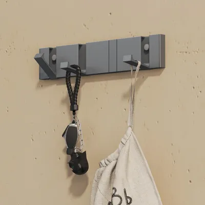 Produktbild von doporro Garderobenhaken Wand Moderne Wandgarderoben aus Aluminium Garderobenleiste klappbar kleiderhaken mit 4 Beweglichen Haken Wandhaken Grau