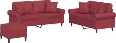 Image de vidaXL Ensemble de canapés 3 pièces avec coussins vin rouge similicuir