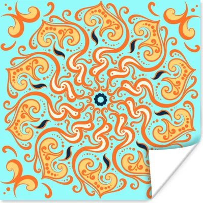 Produktbild von MuchoWow® Poster Mandala - Blume - Orange - Blau 30x30 cm - Wandposter - Printing