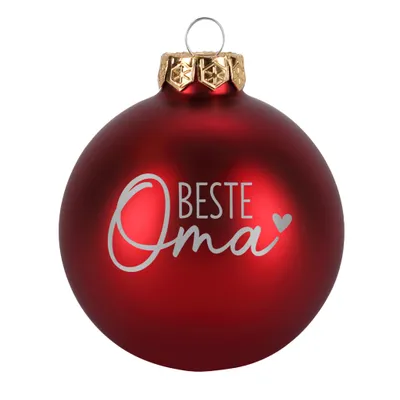 Produktbild von Christbaumkugel mit Gravur – Weihnachtsbaumkugel als Geschenkidee - Weihnachtskugel mit Motiv: Beste Oma, Farbe: Rot, Größe: S, Finish: Matt