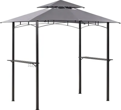 Obrázek produktu pro BELIANI Altán šedá látka Černá ocel 240 x 148 cm Kovový rám Baldachýn nebesa stříška s háčky a policemi Zahradní pavilon stan besídka