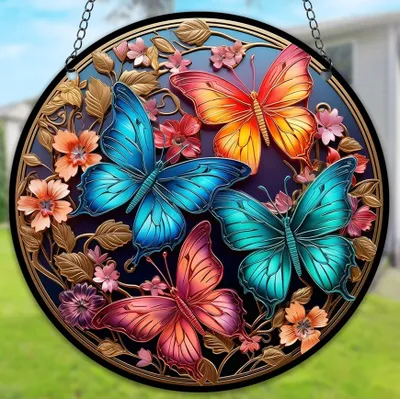 Produktbild von Sonnenfänger Schmetterling Typ17 XL – Farbiges Buntglas für Ihr Zuhause KP32363