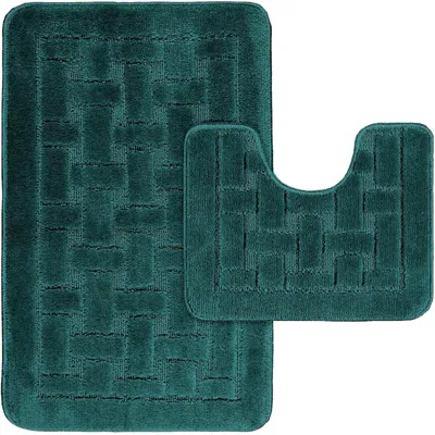 Imagen del producto de Conjunto de dos alfombrillas antideslizantes de lujo para el baño, en color turquesa