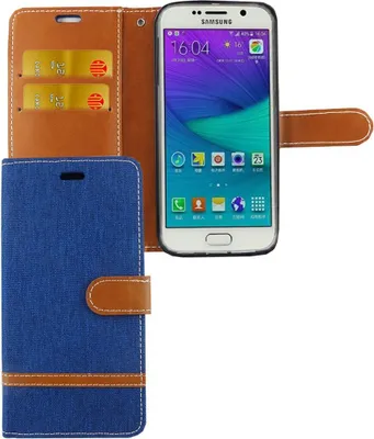 Produktbild von Tasche für Samsung Galaxy S6 Edge Jeans Cover Handy Schutz Hülle Case Blau