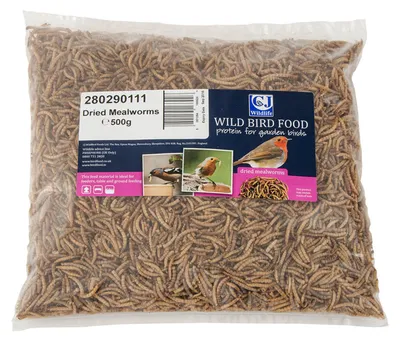 Produktbild von CJ Wildlife Mehlwürmer getrocknet 500g - Vogelfutter für Wildvögel - eiweißreich, beliebt, ganzjährig - zum Alleinfüttern oder zur Saatenmischung