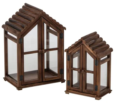 Produktbild von J-Line Set Von 2 Laterne Tannenholz Braun