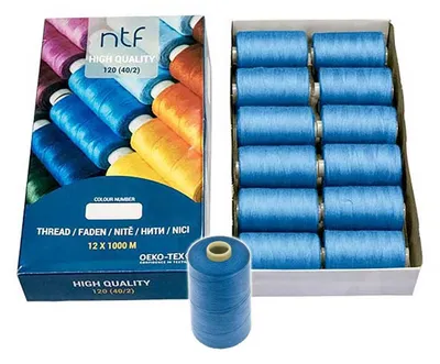 Universal Nähgarn Polyester 12 Spulen mittelblau