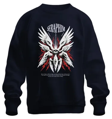 Productafbeelding van Seraphim: Bijbels accurate engel, ogen, vleugels. Engelologie sweatshirt, marineblauw, maat XL