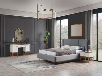 Produktbild von Schlafzimmer Set 5 tlg Komplettes Bett 2x Nachttische Schminktisch mit Spiegel