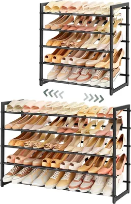 Produktbild von Schuhregal Metall, 5 Ablagen, für Flur, schwarz