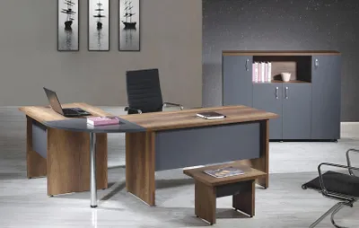 Produktbild von Arbeitszimmermöbel Computermöbel Büromöbel Eckbürotisch 3tlg Holz Grau