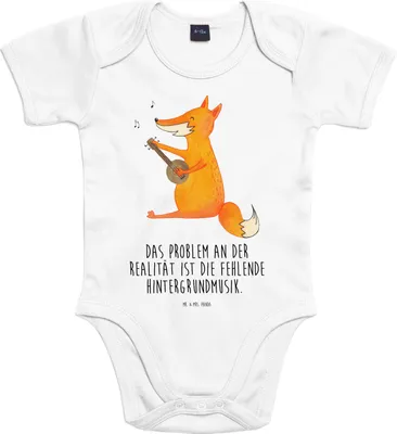 Produktbild von Mr. & Mrs. Panda Babybody Fuchs Gitarre 1. - 3. Monat - Heather Grey - Geschenk, Singen, glücklich, babykleidung body, Musik, Strampler Baby, Kurzarmbody, Einteiler