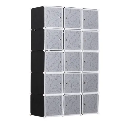 Obrázok produktu pre HOMCOM Šatníková skriňa D 111 x Š 47 x V 183 cm modulárna 15 kociek čierna a biela