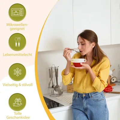Produktbild von 6er Set Suppentasse Suppen Tasse Suppenschüssel Schüssel Suppenterrine Landhaus Suppentassen 8 cm Ø 13 cm Suppenschalen für 6 Personen aus Porzellan, Schalen Füllmenge: 550 ml, mit Henkeln Rot