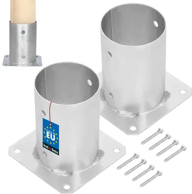 Produktbild von KOTARBAU® 2er Set Pfostenträger zum Aufschrauben Aufschraubhülse für Holzpfosten Ø 100 mm Bodenhülse für Zaunpfosten zum Aufdübeln Stahl Silber