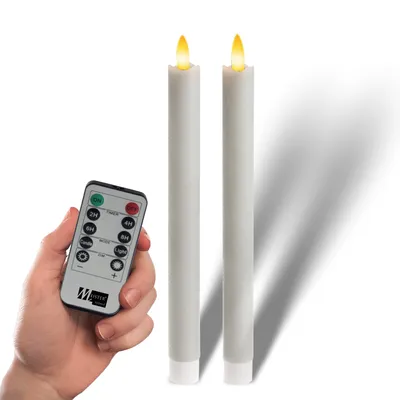 Immagine prodotto di Set di 2 candele LED a bastoncino Meisterhome® - Candele LED - Altezza 23 cm - Candele senza fiamma in vera cera - Luce bianca calda e tremolante - Funzionamento a batteria - Ideale per la decorazione della tavola, per l'Avvento e il Natale, colore:Grigio
