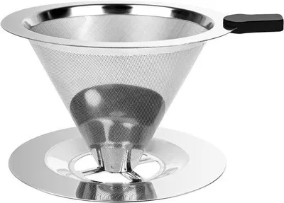 Produktbild von Wiederverwendbarer Edelstahlkaffee-Filter mit Bürste, papierlos für manuelles Kaffeebrauen, Edelstahl