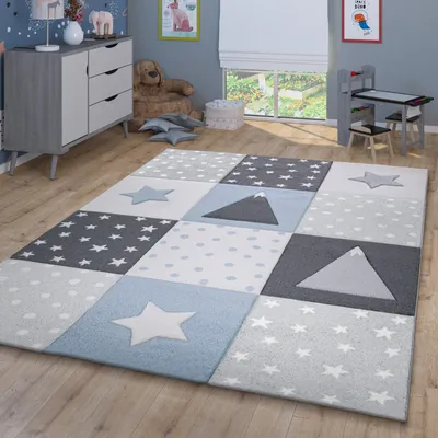 Produktbild von TT Home Teppich Kinderzimmer Kinderteppich Punkte Sterne Berge Kurzflor Pastell Größe 160 cm Rund