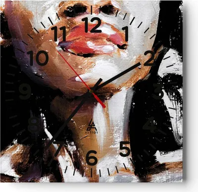 Produktbild von Wanduhr - Quadrat - Glasuhr - Öl Mund Frau - 30x30cm - Schleichendes Uhrwerk - Lautlos - zum Aufhängen bereit - Dekoration Modern - Wanddekoration aus Glas - C4AC30x30-4724