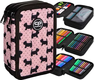 Produktbild von CoolPack Federmappe Gefüllt Schüleretui Mäppchen 3 Fach für Mädchen rosa Hunde