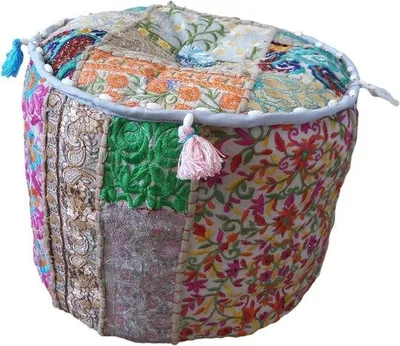 Produktbild von Famanu Ottomanische Pouf - Indische Stickerei - Grau