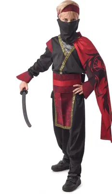 Produktbild von Ninja-Kostüm für Jungen Faschingskostüm Halloweenkostüm rot-schwarz - 122/134