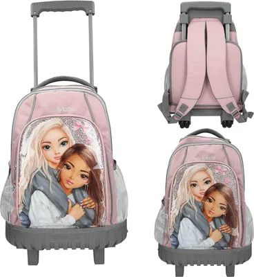Produktbild von Depesche 13317 TOPModel My BFF - Schulrucksack Trolley in Rosa und Grau, mit Model Motiv und Glitzer, Schultasche mit Teleskopgriff und Rollen