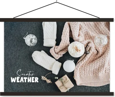 Produktbild von MuchoWow® Textilposter Winter - Christbaumkugeln - Zitat 150x100 cm mit schwarzem Rahmen - Schlafzimmer