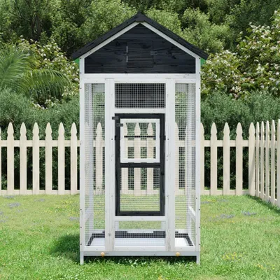 Produktbild von Voliere Grau 91,5x53x170 cm Massivholz Kiefer , Vogelkäfige Design 2024