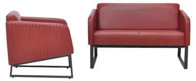 Productafbeelding van Designer Rote Wohnzimmer Sofagarnitur 2-Sitzer 2x Ledersessel 3tlg