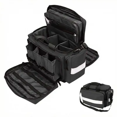 Image de Trousse de premiers secours vide, grande, noire, 45x31x31 cm, étanche, réfléchissante