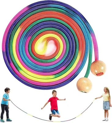 Immagine prodotto di Corda per bambini per lo sport e il gioco — Corda con manici in legno — Corda colorata — Lunghezza 5 m