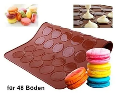 Produktbild von GKA Macaron Matte Backmatte Silikon Backform für Macarons Silikonform Silikonmatte Doppelkeks Makronen 48 Löcher