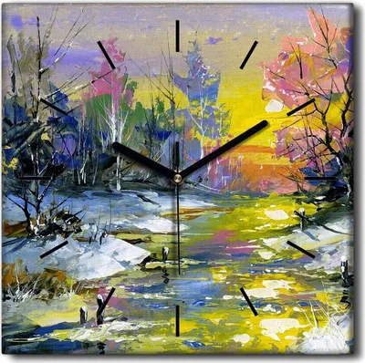 Produktbild von Coloray Uhr auf Leinwand 30x30 cm Wand Uhr Dekoration Wohnzimmer Segeltuch schwarze Hände -Winterfließlandschaft.
