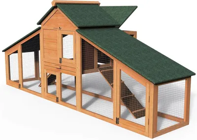 Image de Poulailler en bois - Cage pour animaux - Pour petits animaux - Avec nichoir - 210 x 85 cm - Couleur bois